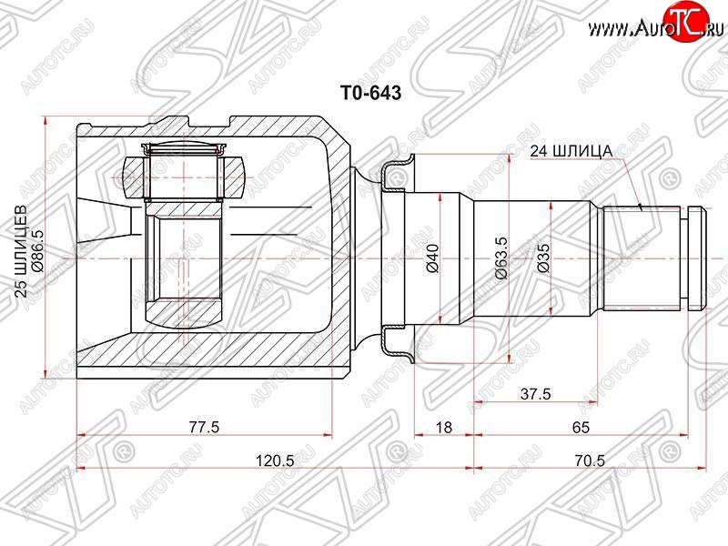 2 159 р. ШРУС SAT (внутренний правый, трипоид) Toyota Auris E150 хэтчбэк 5 дв. рестайлинг (2010-2012)  с доставкой в г. Кемерово
