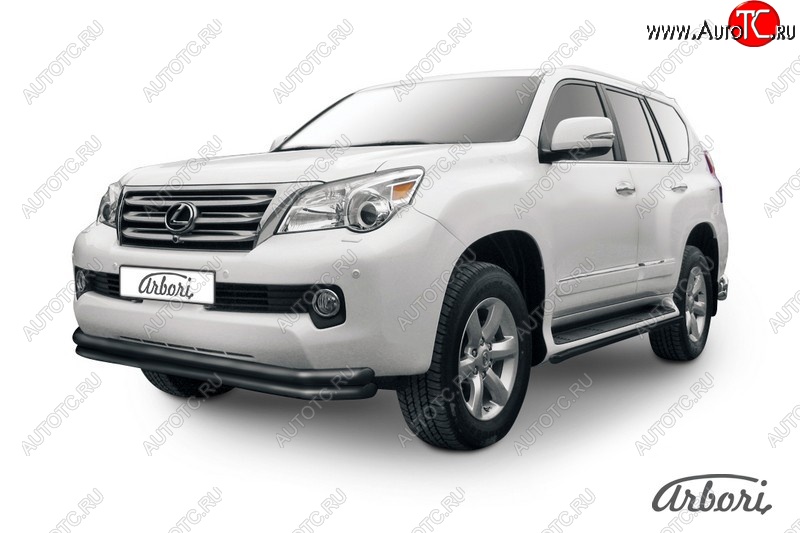 11 789 р. Защита переднего бампера Arbori (черная, 2 трубы d57 и 57 mm) Lexus GX460 J150 дорестайлинг (2009-2013)  с доставкой в г. Кемерово