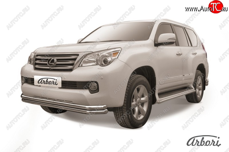 16 919 р. Защита переднего бампера Arbori (нержавейка, 2 трубы d57 и 57 mm) Lexus GX460 J150 дорестайлинг (2009-2013)  с доставкой в г. Кемерово