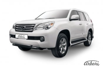 Защита переднего бампера Arbori (черная, 2 трубы d76 и 57 mm) Lexus GX460 J150 дорестайлинг (2009-2013)