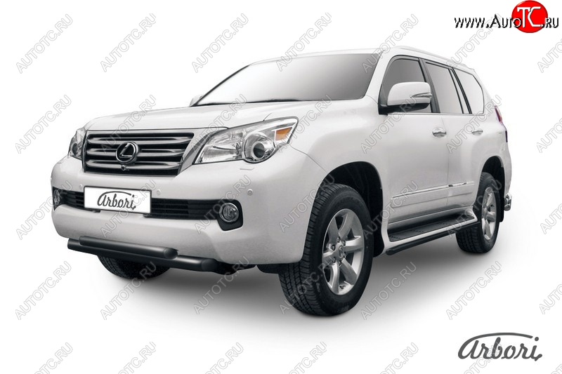 11 789 р. Защита переднего бампера Arbori (черная, 2 трубы d76 и 57 mm) Lexus GX460 J150 дорестайлинг (2009-2013)  с доставкой в г. Кемерово