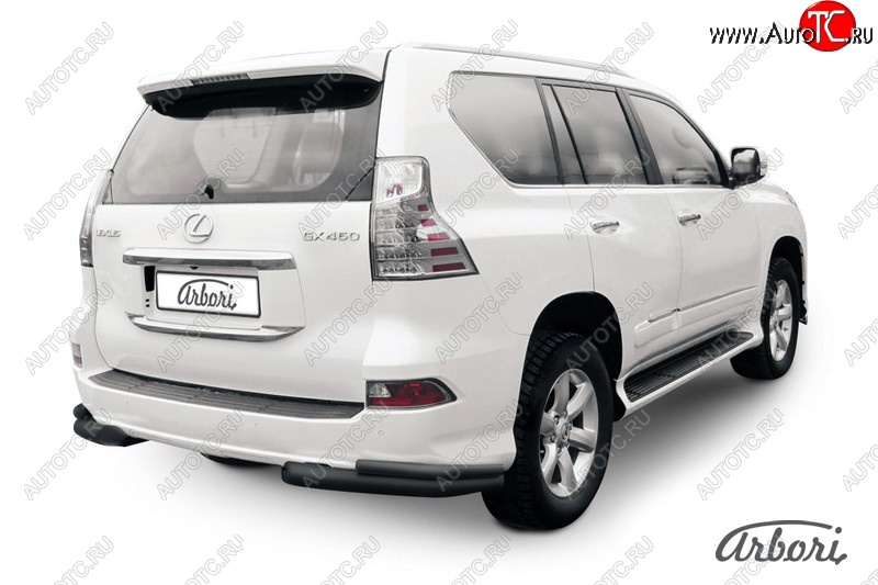 10 979 р. Защита заднего бампера Arbori (уголки, черная, 2 трубы d76 и 42 mm). Lexus GX460 J150 дорестайлинг (2009-2013)  с доставкой в г. Кемерово