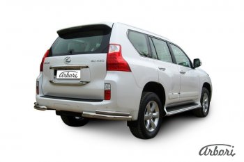 21 329 р. Защита заднего бампера Arbori (уголки, нержавейка, 2 труба d76 и 42 mm). Lexus GX460 J150 дорестайлинг (2009-2013)  с доставкой в г. Кемерово. Увеличить фотографию 2