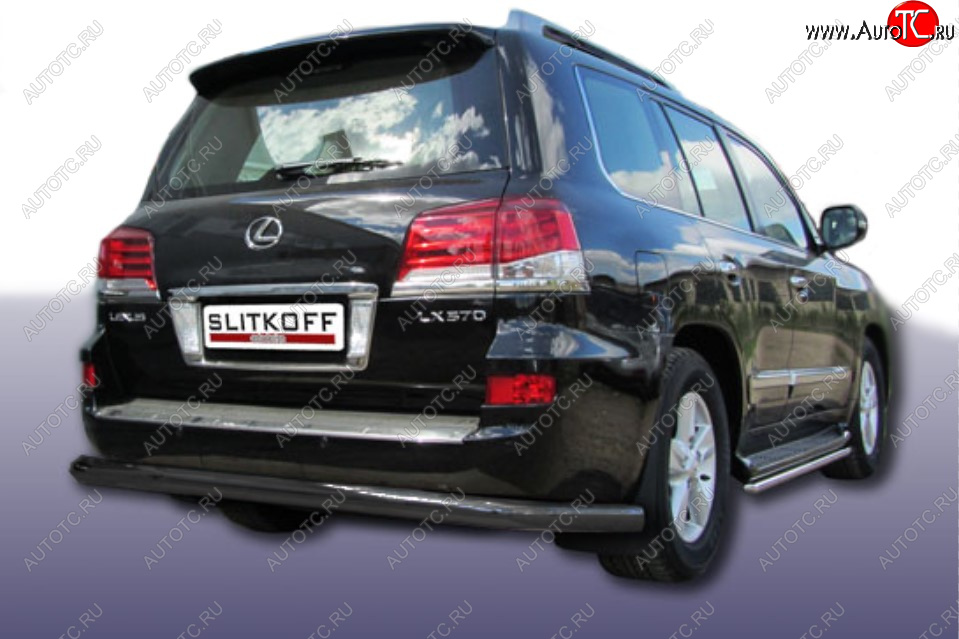 16 849 р. Защита заднего бампера Slitkoff (Ø 76 мм)  Lexus LX570  J200 (2012-2015) 1-ый рестайлинг (Сталь с полимерным покрытием. Цвет: черный)  с доставкой в г. Кемерово