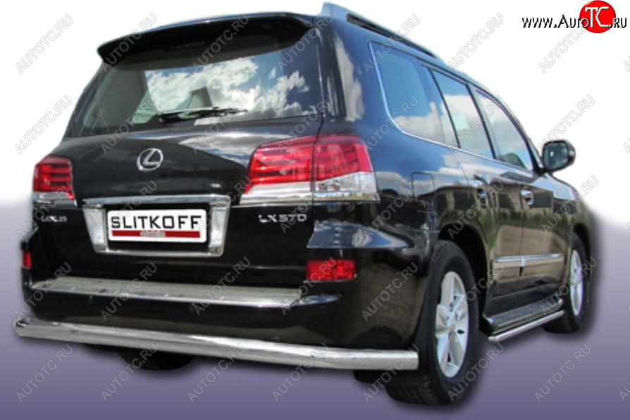 16 849 р. Защита заднего бампера Slitkoff (Ø 76 мм)  Lexus LX570  J200 (2012-2015) 1-ый рестайлинг (Сталь с полимерным покрытием. Цвет: серебристый)  с доставкой в г. Кемерово