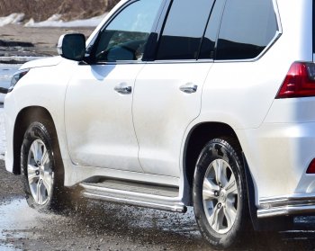 Защита порогов из трубы Ø51 Petroil Tuning Lexus LX450d  J200 (2015-2022) 2-ой рестайлинг (Нержавеющая полированная сталь)