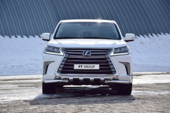 Защита переднего бампера двойная с зубьями из труб d63/63 мм Petroil Tuning Lexus (Лексус) LX450d (ЛХ)  J200 (2015-2022) J200 2-ой рестайлинг ()