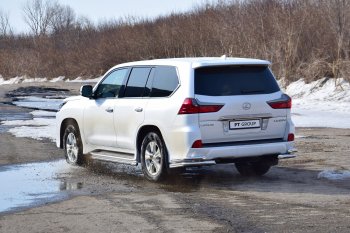 Защита заднего бампера Petroil Tuning (уголки двойные, d63/51) Lexus LX450d  J200 (2015-2022) 2-ой рестайлинг (Нержавеющая полированная сталь)