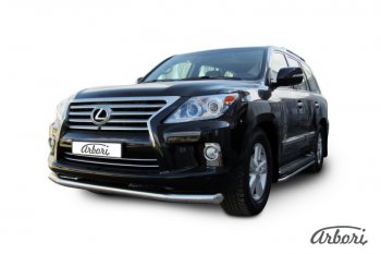 18 269 р. Защита переднего бампера Arbori (черная, 1 труба d76 mm).  Lexus LX570  J200 (2012-2015) 1-ый рестайлинг  с доставкой в г. Кемерово. Увеличить фотографию 2