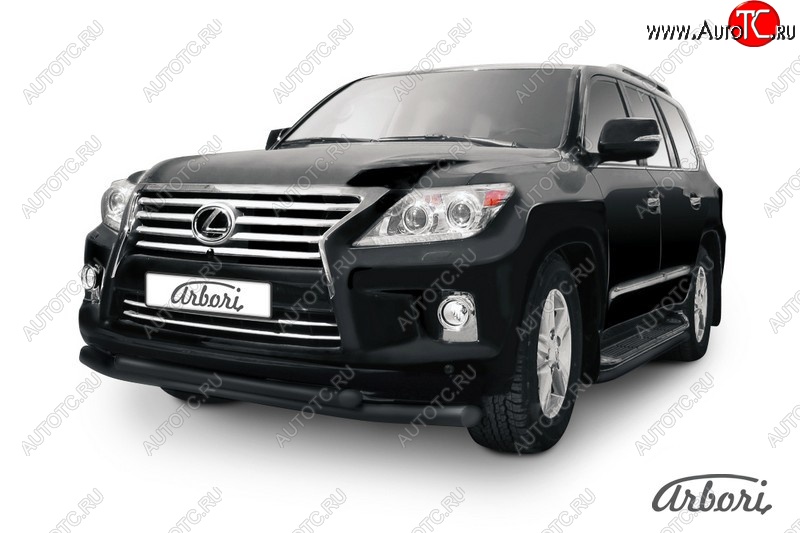 15 389 р. Защита переднего бампера Arbori (черная, 2 трубы d76 и 57 mm) Lexus LX570 J200 1-ый рестайлинг (2012-2015)  с доставкой в г. Кемерово