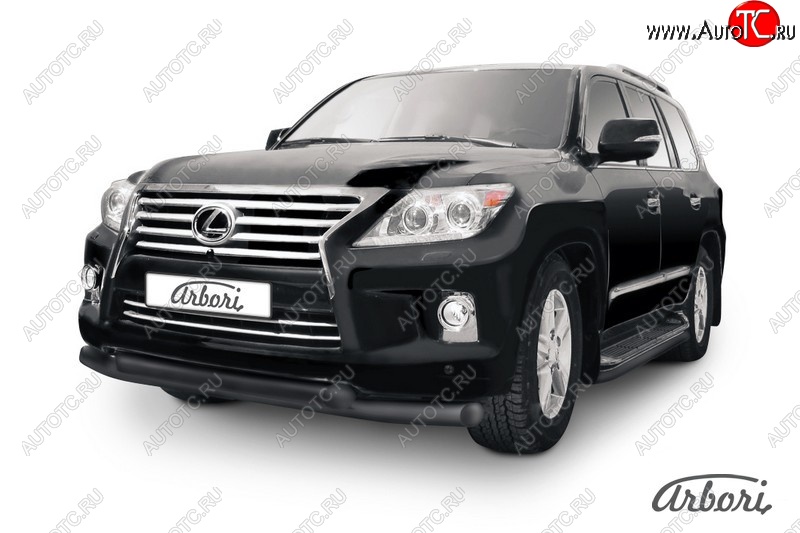 3 799 р. Защита переднего бампера Arbori (черная, 2 трубы d76 mm) Lexus LX570 J200 1-ый рестайлинг (2012-2015)  с доставкой в г. Кемерово