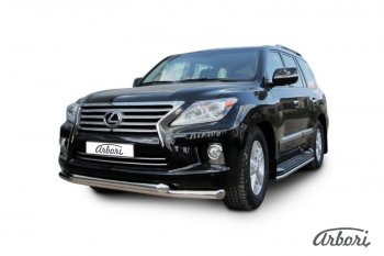 27 089 р. Защита переднего бампера Arbori (нержавейка, 2 трубы d76 mm)  Lexus LX570  J200 (2012-2015) 1-ый рестайлинг  с доставкой в г. Кемерово. Увеличить фотографию 2