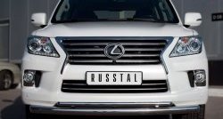 Защита переднего бампера (2 трубыØ76 и 42 мм, нержавейка) SLITKOFF Lexus LX570  J200 (2012-2015) 1-ый рестайлинг