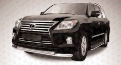 Двойная защита переднего бампера из двух труб диаметром 76 и 57 мм Slitkoff Lexus LX570  J200 (2012-2015) 1-ый рестайлинг