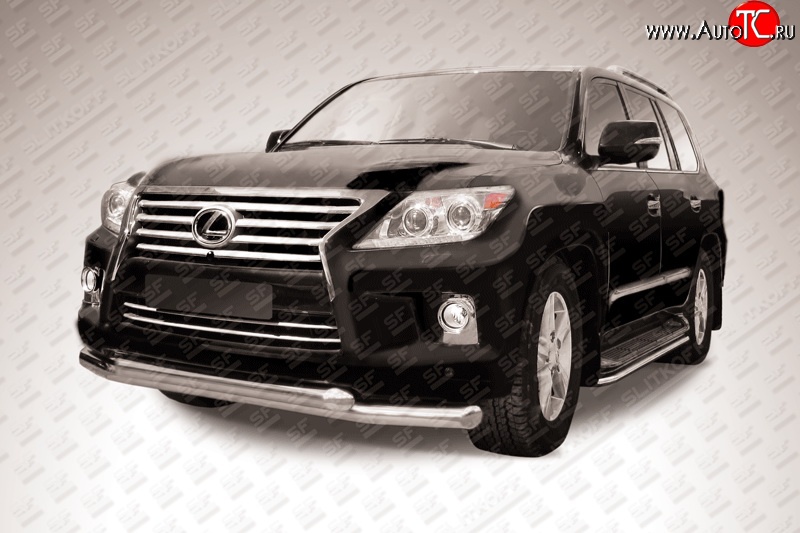 24 949 р. Двойная защита переднего бампера из труб диаметрами по 76 мм Slitkoff  Lexus LX570  J200 (2012-2015) 1-ый рестайлинг (Нержавейка, Полированная)  с доставкой в г. Кемерово