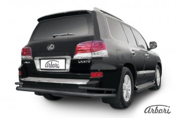 Защита заднего бампера Arbori (черная, 2 трубы d76 и 42 mm). Lexus LX570 J200 1-ый рестайлинг (2012-2015)