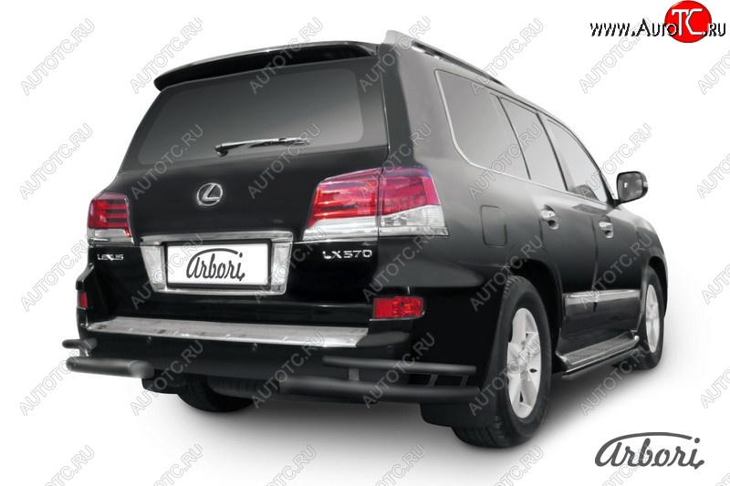 11 663 р. Защита заднего бампера Arbori (уголки, черная, 2 трубы d76 и 42 mm). Lexus LX570 J200 1-ый рестайлинг (2012-2015)  с доставкой в г. Кемерово