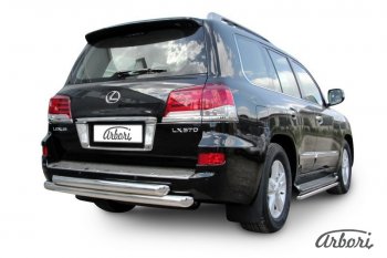 25 289 р. Защита заднего бампера Arbori (нержавейка, 2 трубы d76 mm).  Lexus LX570  J200 (2012-2015) 1-ый рестайлинг  с доставкой в г. Кемерово. Увеличить фотографию 2