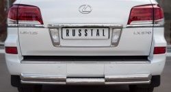 Защита заднего бампера (2 трубы Ø76 и 42 мм, нержавейка) SLITKOFF Lexus LX570  J200 (2012-2015) 1-ый рестайлинг