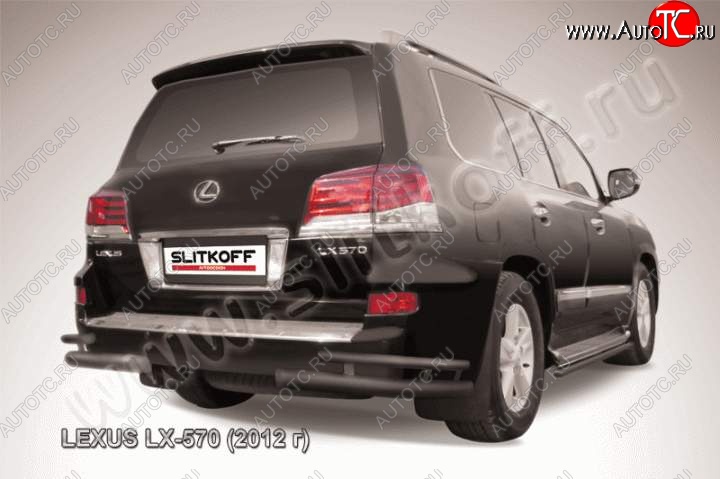 15 649 р. Защита заднего бампера из уголков d76+d42 Slitkoff (двойные)  Lexus LX570  J200 (2012-2015) 1-ый рестайлинг (Цвет: серебристый)  с доставкой в г. Кемерово
