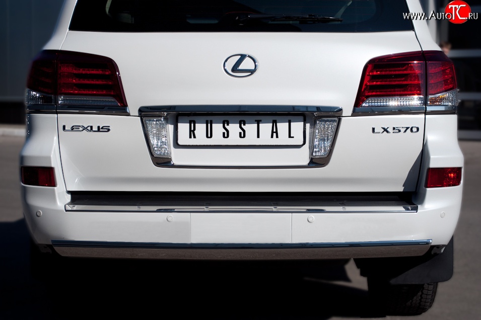 13 999 р. Защита заднего бампера (Ø75x42 мм, нержавейка) Russtal Lexus LX570 J200 1-ый рестайлинг (2012-2015)  с доставкой в г. Кемерово