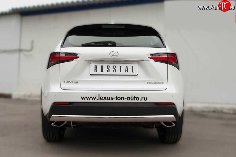 11 599 р. Защита заднего бампера (Ø75x42 мм, нержавейка, F-Sport) Russtal Lexus NX200T Z10 (2014-2017)  с доставкой в г. Кемерово
