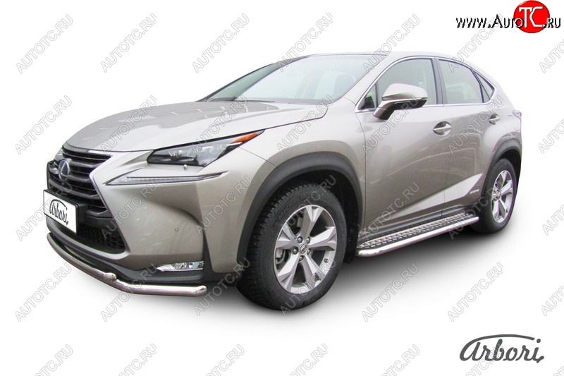 4 724 р. Защита штатных порогов с листом Arbori (нержавейка, алюминий, d57) Lexus NX300h Z10 дорестайлинг (2014-2017)  с доставкой в г. Кемерово