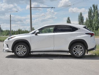 Порожки для ног (труба Ø42) SLITKOFF Lexus NX300h  Z10 (2014-2017) дорестайлинг (лист алюм, проф. нерж)