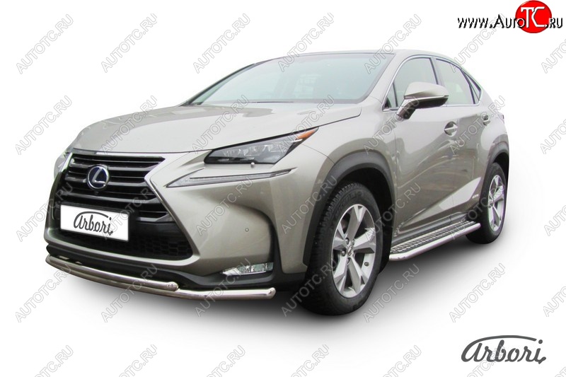 15 029 р. Защита переднего бампера Arbori (нержавейка, 2 трубы d57 и 42 mm) Lexus NX300h Z10 дорестайлинг (2014-2017)  с доставкой в г. Кемерово