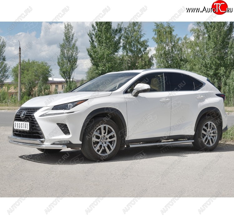15 799 р. Защита переднего бампера (2 трубы Ø63 и 75х42 мм, нержавейка) Russtal Lexus NX300h Z10 дорестайлинг (2014-2017)  с доставкой в г. Кемерово