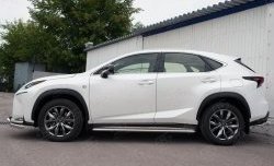 24 649 р. Порожки для ног (Ø42) SLITKOFF  Lexus NX200  Z10 (2014-2017) дорестайлинг (лист - алюминий, профиль - нержавейка)  с доставкой в г. Кемерово. Увеличить фотографию 2