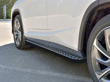 22 999 р. Порожки для ног (кроме комплектации F-Sport) SLITKOFF (Ø42 мм) Lexus RX350L AL20 рестайлинг (2019-2022) (Лист алюминиевый, труба - сталь окрашенная в черный цвет)  с доставкой в г. Кемерово. Увеличить фотографию 2