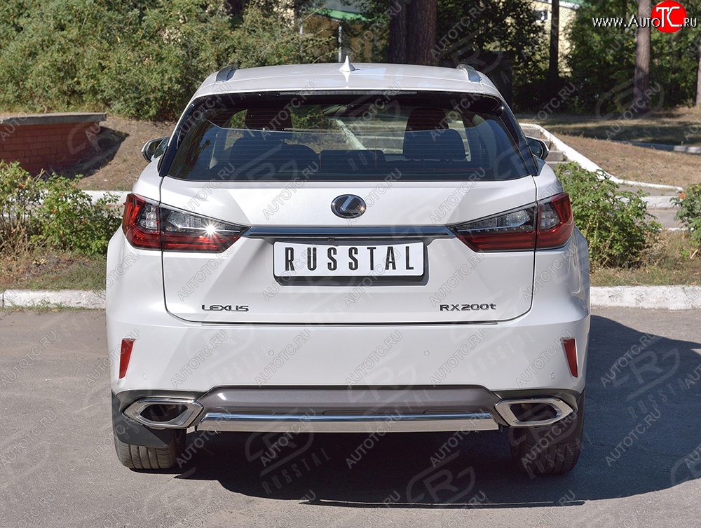 12 999 р. Защита заднего бампера (Ø75x42 мм, нержавейка) Russtal Lexus RX 200T AL20 дорестайлинг (2015-2017)  с доставкой в г. Кемерово