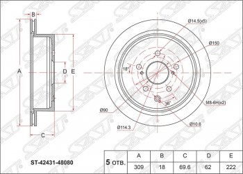 2 599 р. Диск тормозной SAT (вентилируемый, Ø309) Lexus RX270 AL10 дорестайлинг (2010-2012)  с доставкой в г. Кемерово. Увеличить фотографию 1