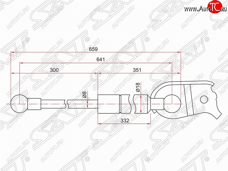 1 159 р. Газовый упор капота SAT  Lexus RX330  XU30 (2003-2006), Lexus RX350  XU30 (2003-2006), Lexus RX400H  XU30 (2005-2009), Toyota Harrier  XU30 (2003-2013)  с доставкой в г. Кемерово