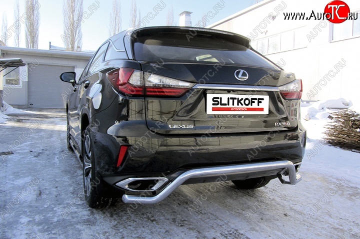 14 549 р. Защита заднего бампера из изогнутой трубы диаметром 57 мм Slitkoff  Lexus RX350  AL20 (2015-2019) дорестайлинг (Нержавейка, Полированная)  с доставкой в г. Кемерово