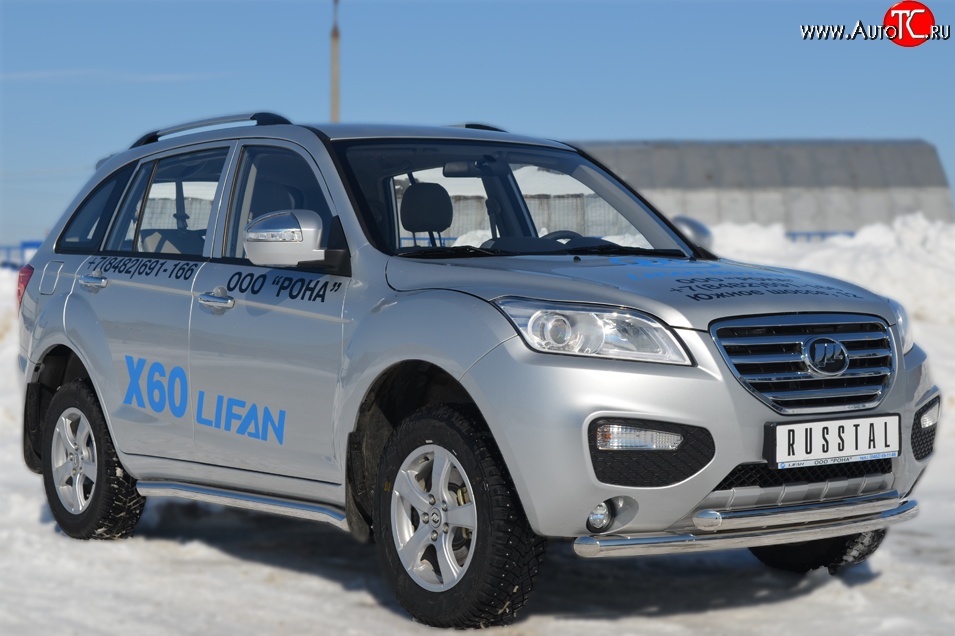 70 999 р. Защита порогов из круглой трубы диаметром 63 мм Russtal Lifan X60 1-ый рестайлинг (2015-2016) (Защита порогов с со скосами на торцах (вариант 1))  с доставкой в г. Кемерово