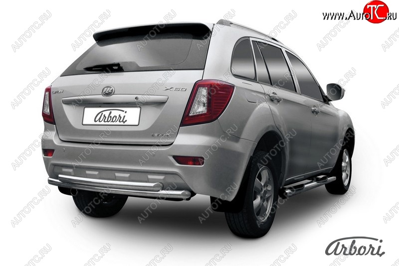 17 849 р. Защита заднего бампера Arbori (нержавейка, 2 трубы d60 mm). Lifan X60 1-ый рестайлинг (2015-2016)  с доставкой в г. Кемерово