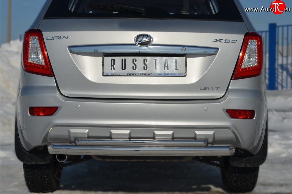 18 549 р. Защита заднего бампера (Ø76 и 42 мм, нержавейка) SLITKOFF  Lifan X60 (2011-2015) дорестайлинг  с доставкой в г. Кемерово