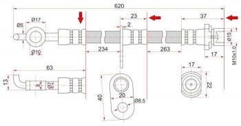 649 р. Тормозной шланг SAT (передний, левый, пр-во Таиланд) Lifan Solano  дорестайлинг (2010-2015)  с доставкой в г. Кемерово. Увеличить фотографию 1