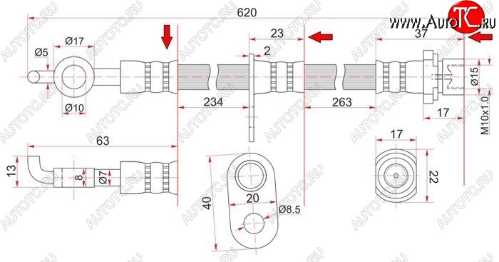 649 р. Тормозной шланг SAT (передний, левый, пр-во Таиланд) Toyota Noah 2 дорестайлинг (2007-2010)  с доставкой в г. Кемерово