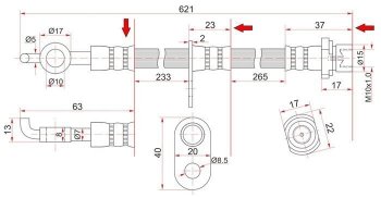 649 р. Тормозной шланг SAT (передний, правый, пр-во Таиланд) Toyota Noah 2 дорестайлинг (2007-2010)  с доставкой в г. Кемерово. Увеличить фотографию 1