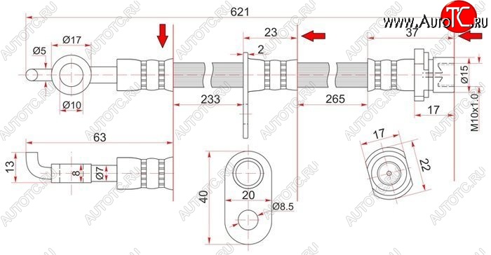 649 р. Тормозной шланг SAT (передний, правый, пр-во Таиланд) Lifan Solano  дорестайлинг (2010-2015)  с доставкой в г. Кемерово