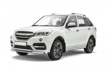 Защита порогов вогнутая из трубы Ø63 Petroil Tuning Lifan X60 (2016-2025) 2-ой рестайлинг (Нержавеющая полированная сталь)