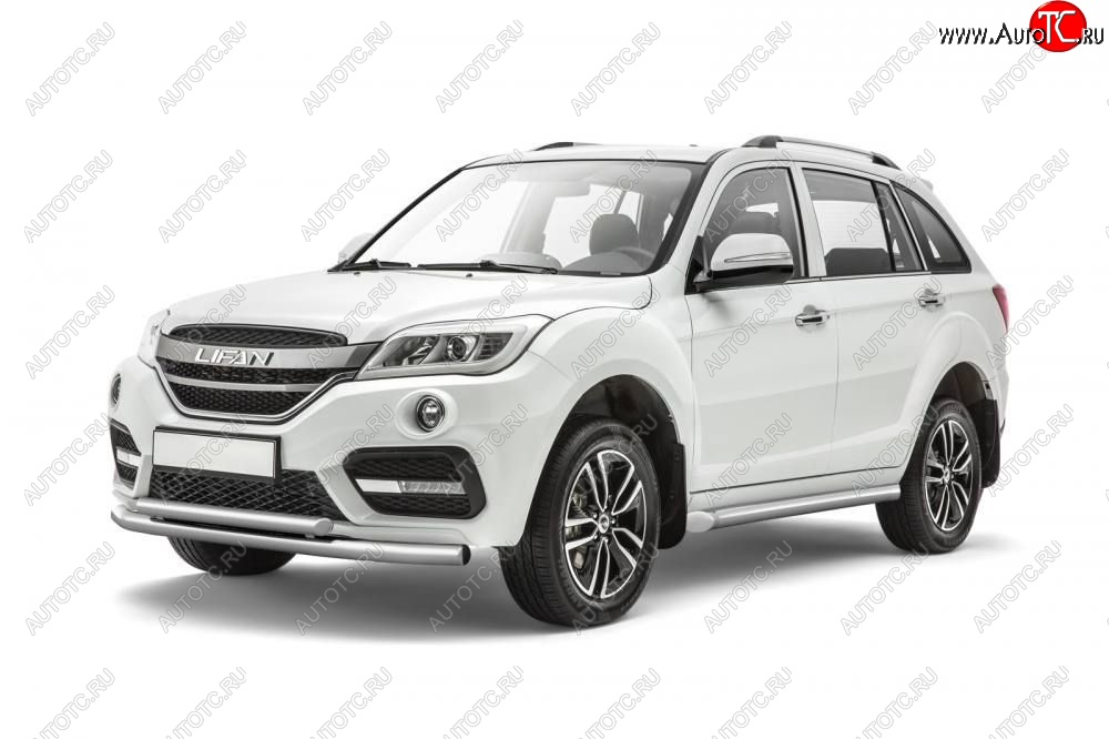 13 299 р. Защита порогов вогнутая из трубы Ø63 Petroil Tuning  Lifan X60 (2016-2025) 2-ой рестайлинг (Нержавеющая полированная сталь)  с доставкой в г. Кемерово