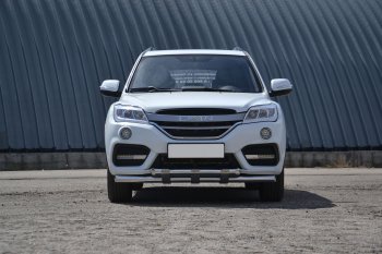 Защита переднего бампера двойная с пластинами из труб d63/63 мм Petroil Tuning Lifan X60 2-ой рестайлинг (2016-2025) ()