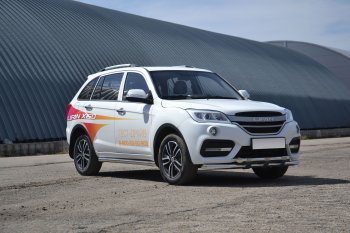 20 769 р. Защита переднего бампера двойная с пластинами из труб d63/63 мм Petroil Tuning  Lifan X60 (2016-2025) 2-ой рестайлинг (Нержавеющая полированная сталь)  с доставкой в г. Кемерово. Увеличить фотографию 2