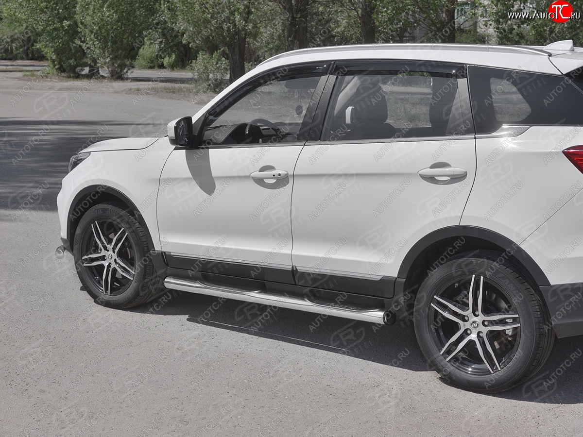 22 549 р. Защита порогов (Ø76 мм с проступью, нержавейка) SLITKOFF Lifan X70 (2018-2025) (С пластиковыми заглушками на торцах)  с доставкой в г. Кемерово