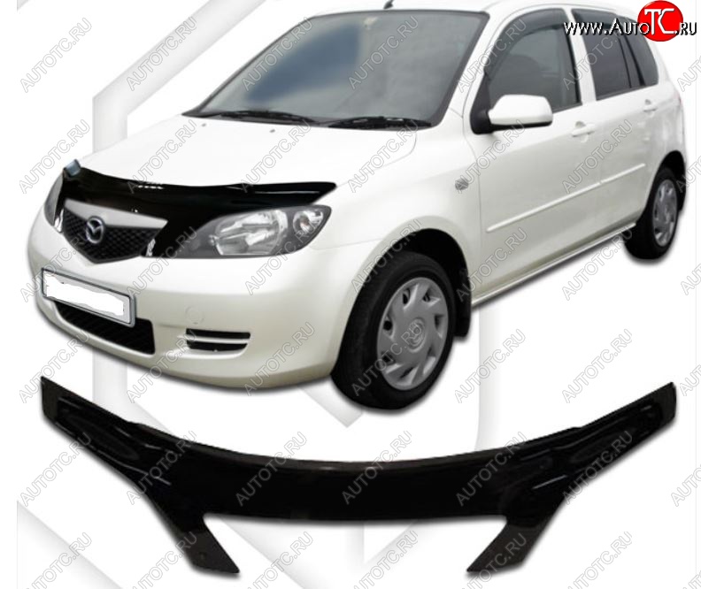 1 959 р. Дефлектор капота CA-Plastiс exclusive  Mazda Demio  2 DY (2002-2005) дорестайлинг (Classic черный, Без надписи)  с доставкой в г. Кемерово