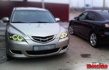 689 р. Реснички на фары Style v2 (длинные)  Mazda 3/Axela  BK (2006-2009) рестайлинг, хэтчбэк (Неокрашенные)  с доставкой в г. Кемерово. Увеличить фотографию 3